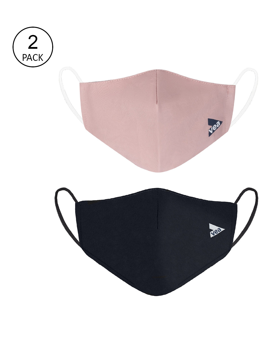 

VEA Pack Of 2 Pink & Navy-Blue Solid Cotton 3-Ply Reusable Outdoor Cloth Masks, Multi