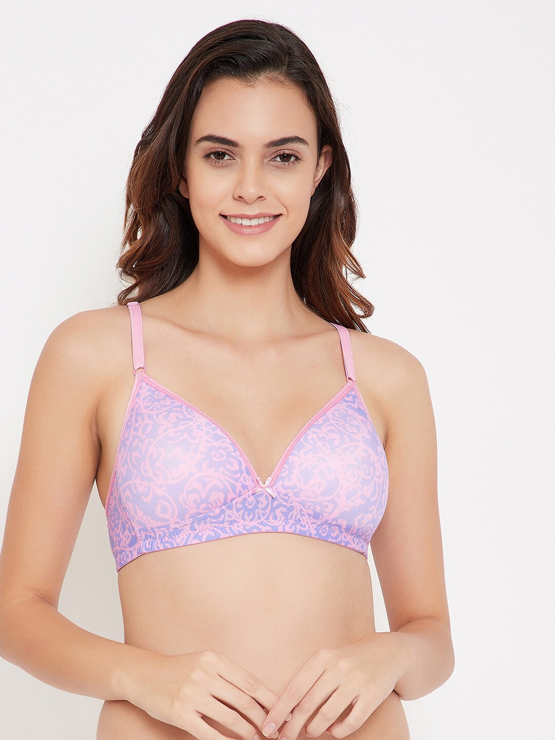 

Clovia Purple Printed Non-Wired Lightly Padded T-shirt Bra BR1633A1230B