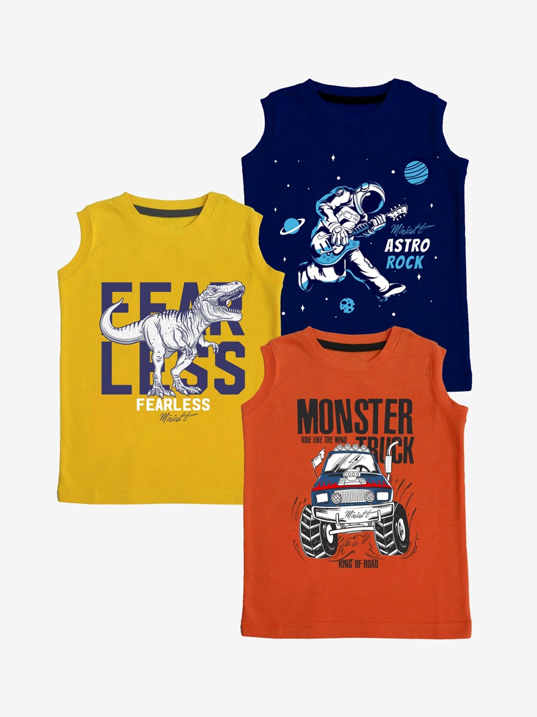 

x2o Kids Pack Of 3 Printed Pure Cotton Innerwear Vests VEST_P_12-18MTS_C2_P3, Navy blue