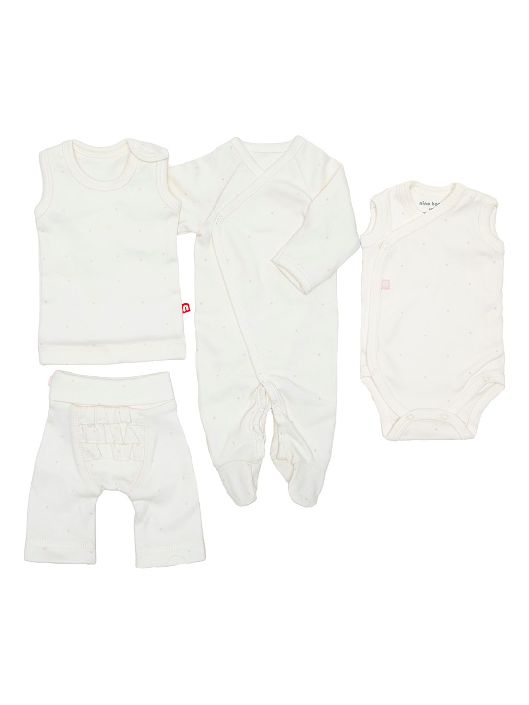 

Nino Bambino Infant Girls Set Of 4 White & PinkPrinted Pure Organic Cotton Premie Gift Set