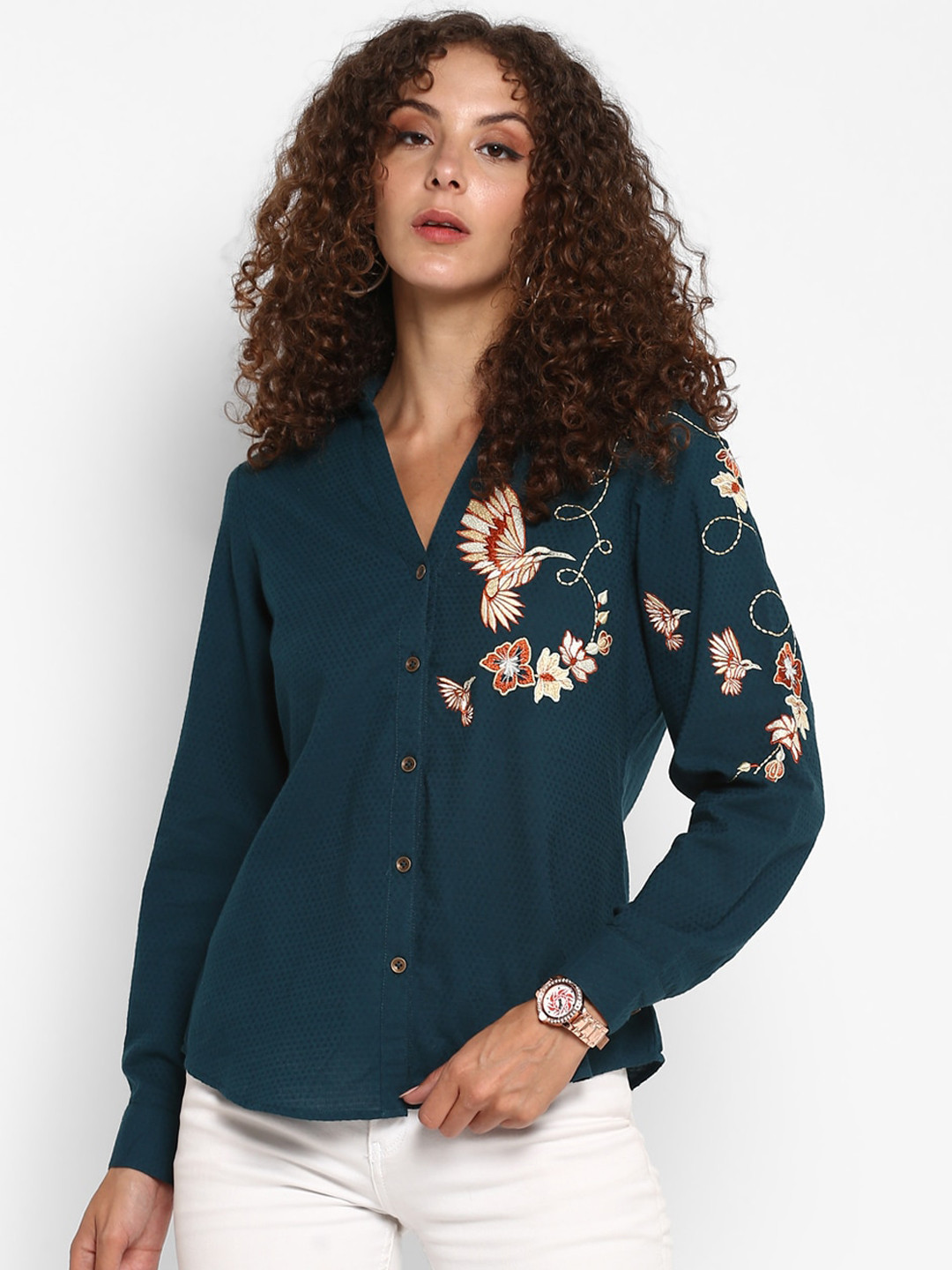 

Taurus Women Green Regular Fit Self Design Casual Shirt