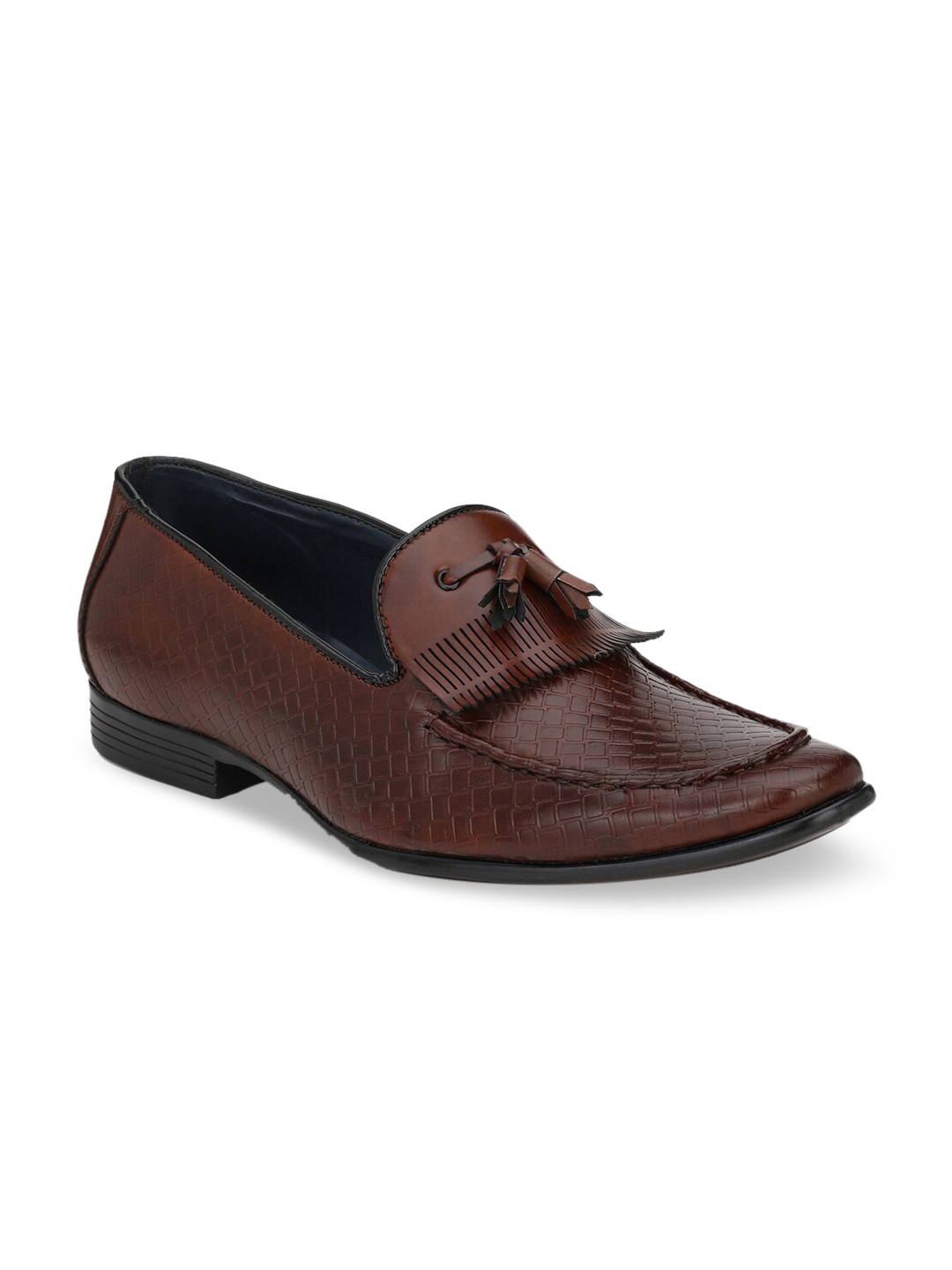 

Guava Men Brown Textured Synthetic Leather Formal Slip-Ons