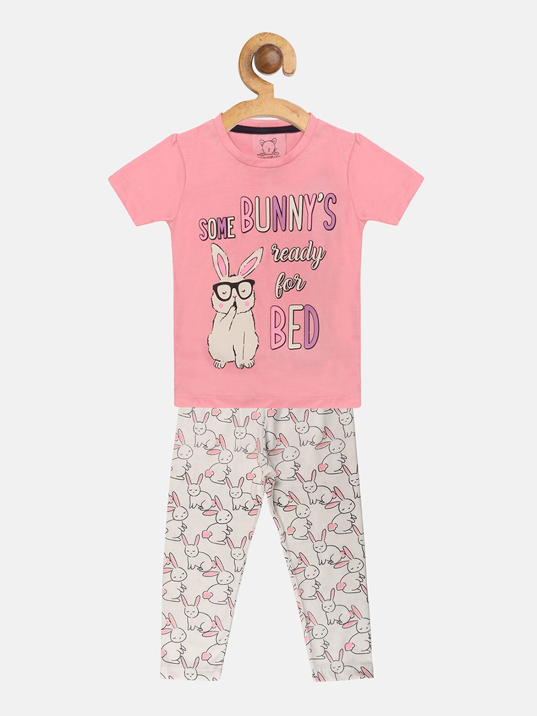 

Lazy Shark Girls Pink & White Printed Night Suit