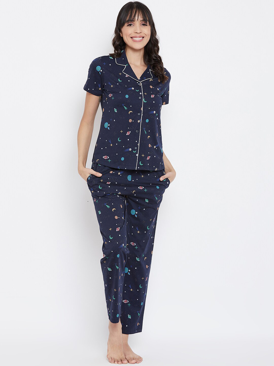 

MADAME M SECRET Women Navy Blue Printed Night suit