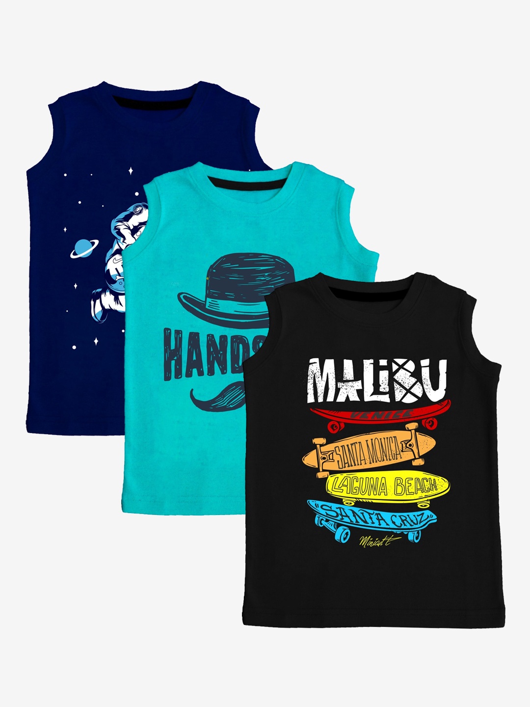 

x2o Kids Pack Of 3 Pure Cotton Innerwear Vests VEST_P_12-18MTS_C3_P3, Navy blue