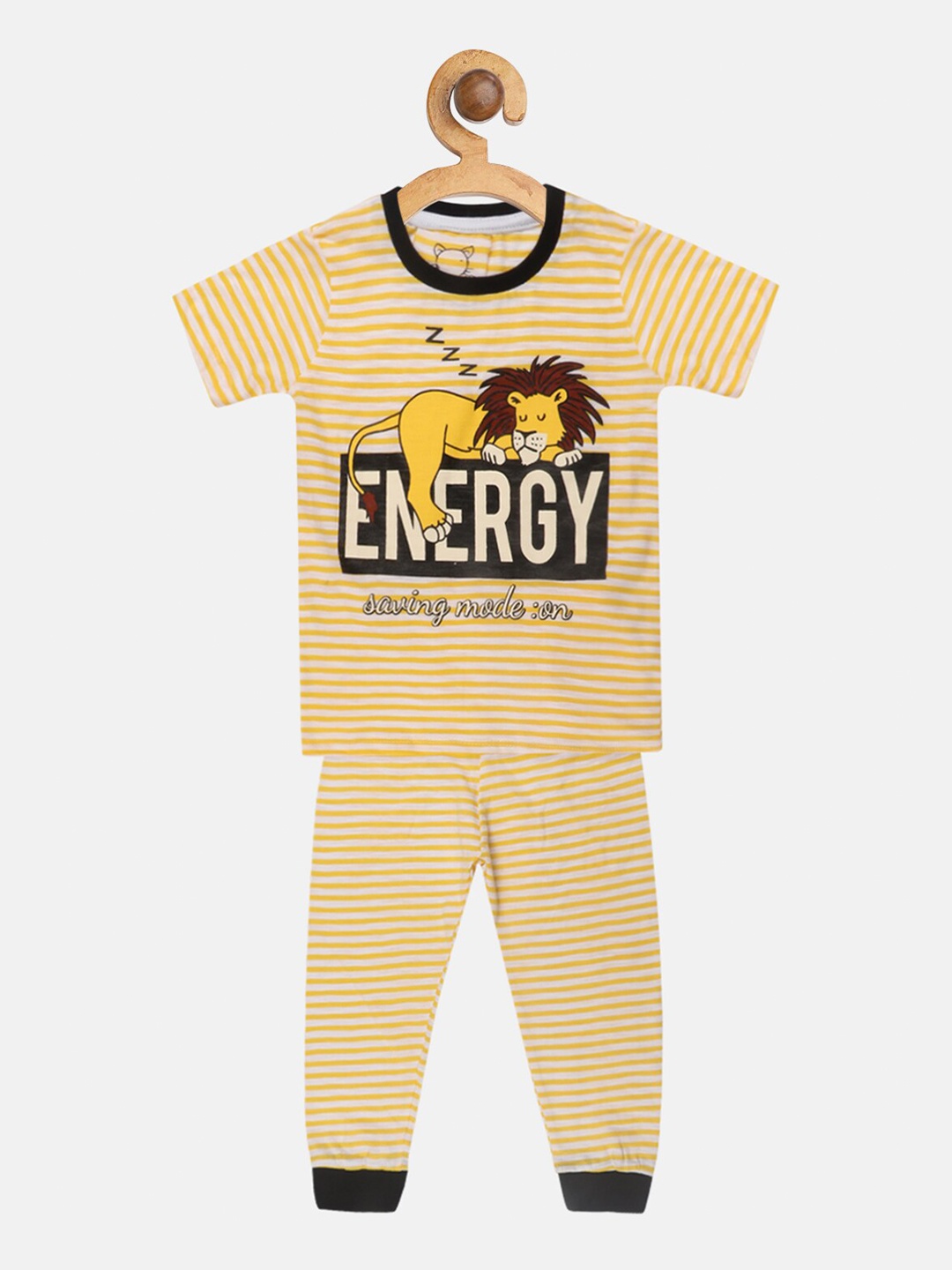 Lazy Shark Boys Yellow & White Printed Night suit