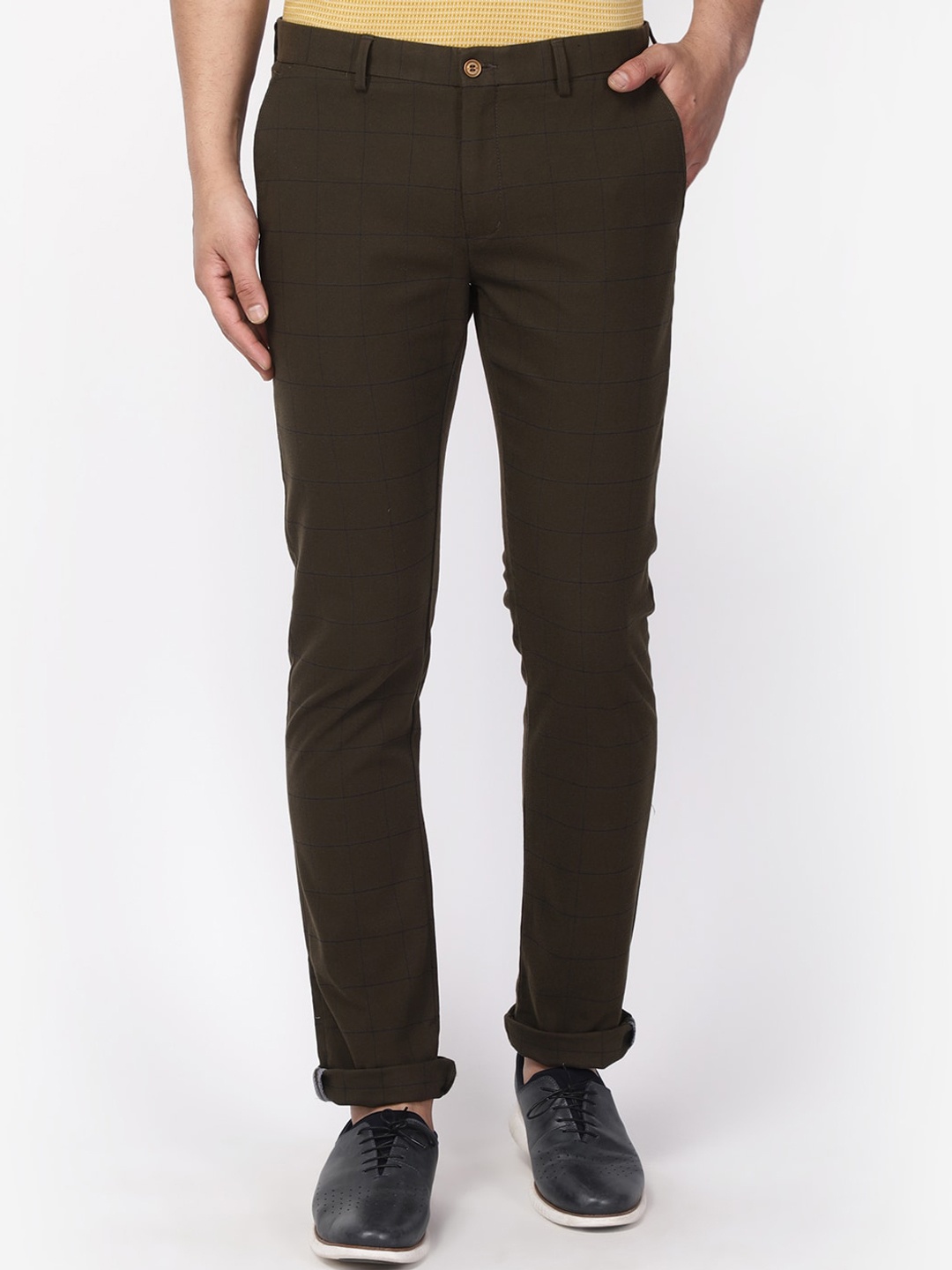 

Blackberrys Men Olive Green B-95 Slim Fit Solid Regular Trousers