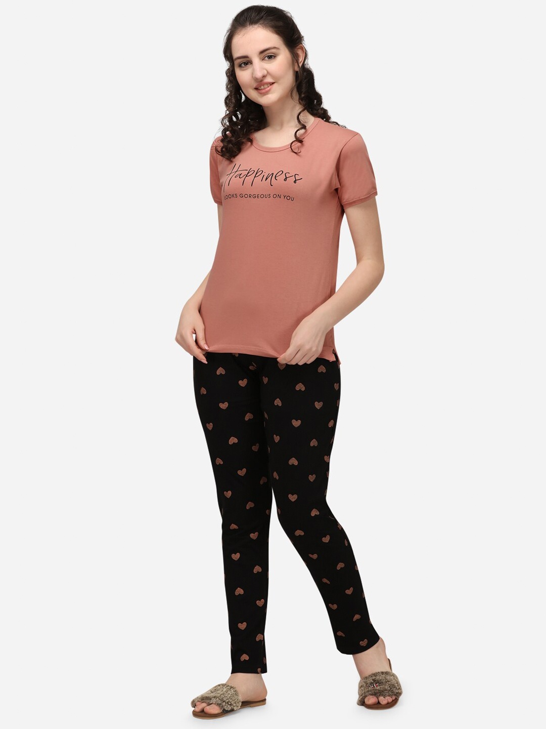 

Lenissa Women Pink & Black Printed Night Suit