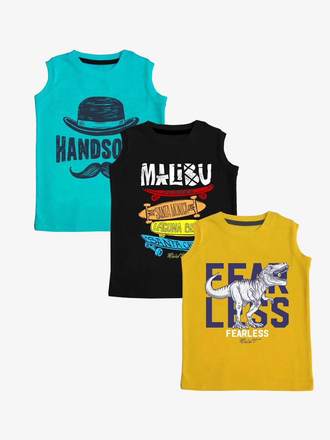 

x2o Kids Pack Of 3 Printed Pure Cotton Innerwear Vests VEST_P_12-18MTS, Assorted