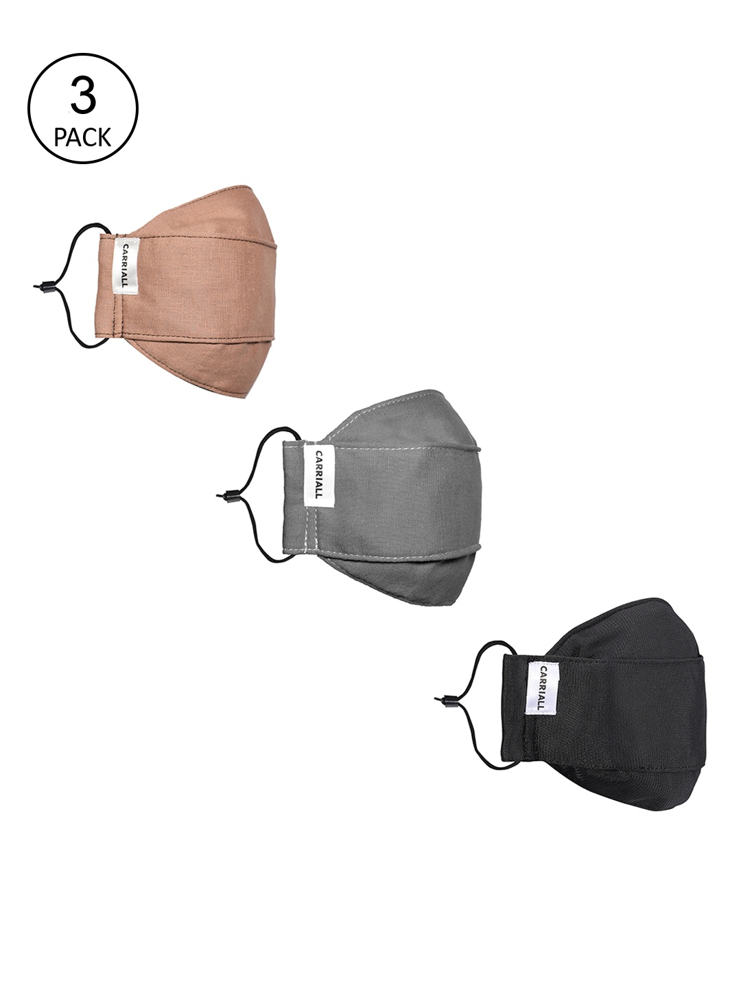 CARRIALL Unisex Pack Of 3 Assorted 3-Ply Cotton Reusable Protective Outdoor Masks