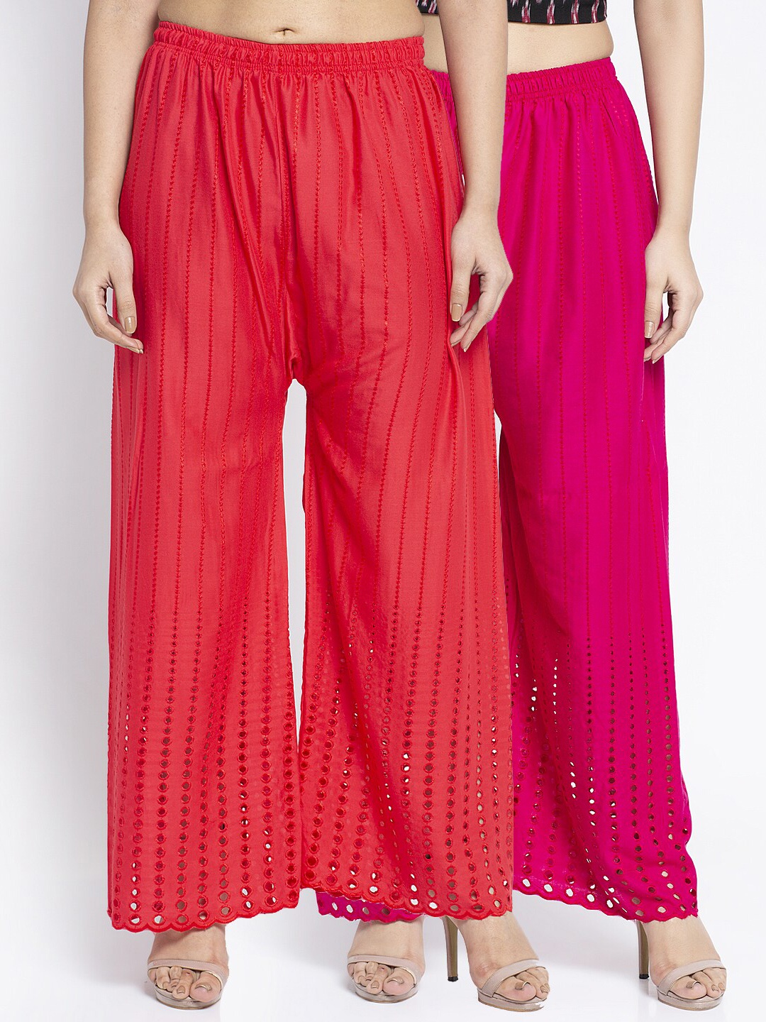 

GRACIT Women Red & Pink Pack of 2 Embroidered Ethnic Palazzos