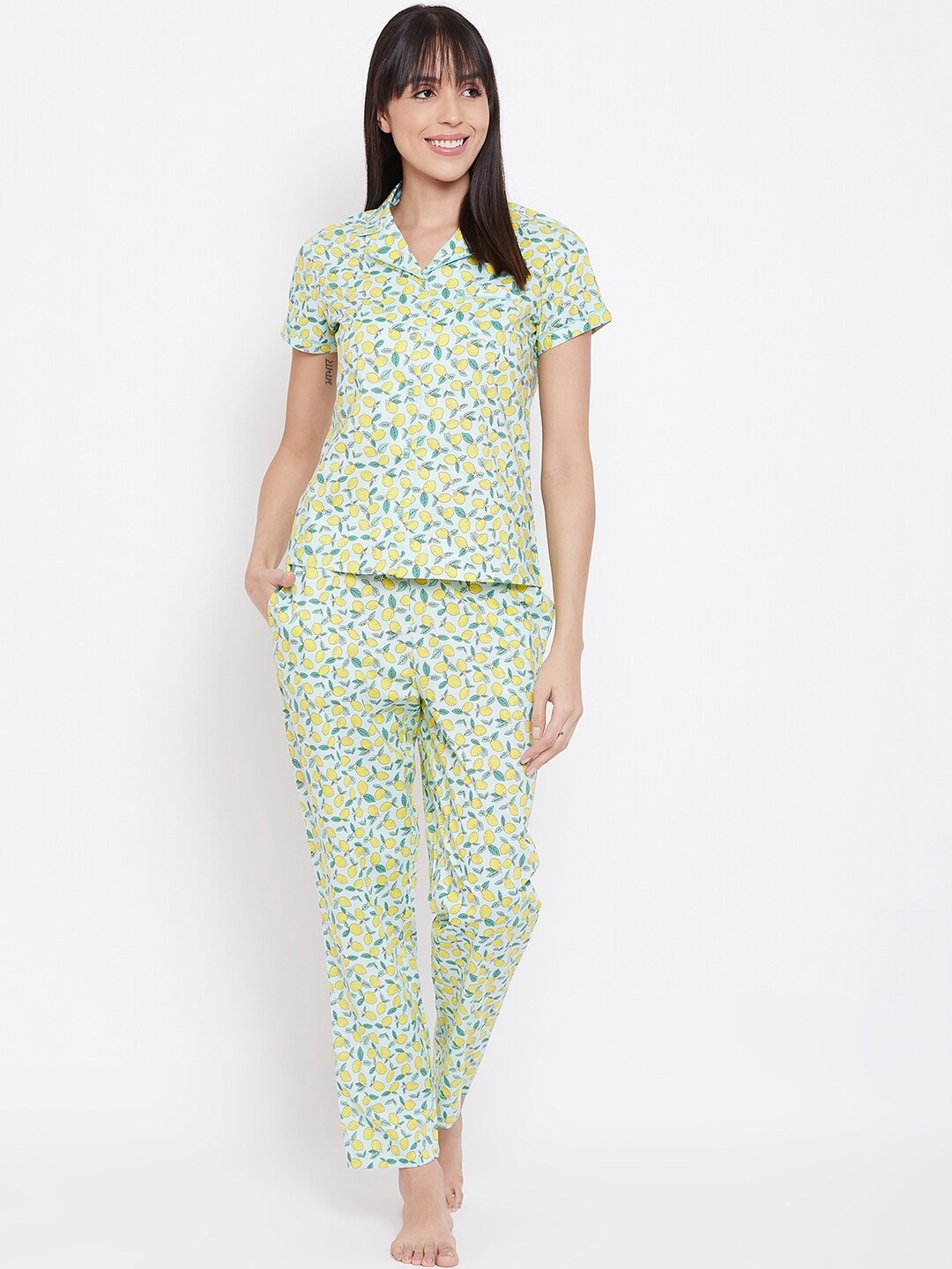 

MADAME M SECRET Women Green & Yellow Printed Night suit
