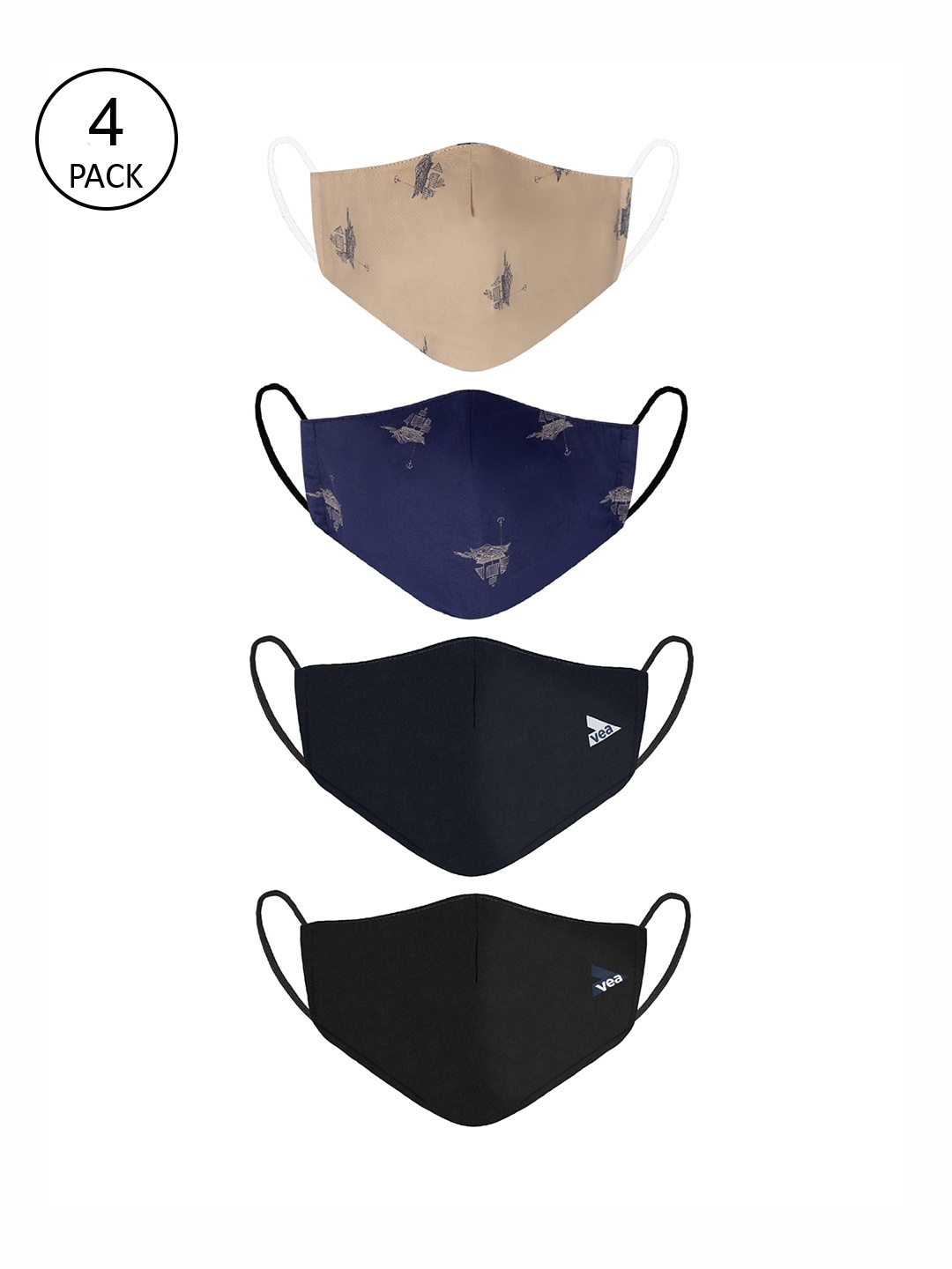 

VEA Unisex Pack Of 4 3-Ply Cotton Reusable 5 Layered Protective Outdoor Masks, Black