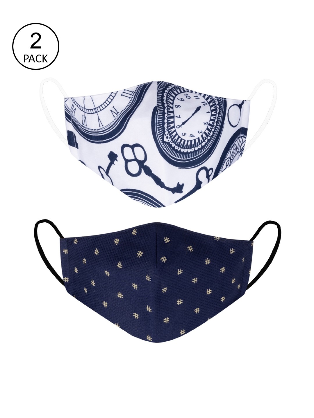 

VEA Unisex Pack Of 2 Printed 3 Ply Reusable Cotton 5 Layered Protective Outdoor Masks, Navy blue