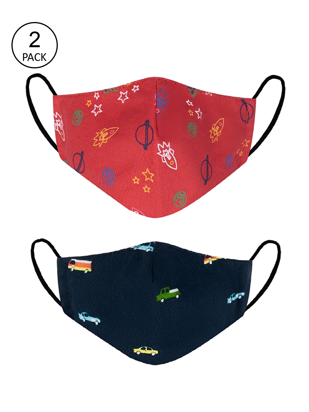 

VEA Kids Pack Of 2 Printed 3 Ply Cotton Reusable 5-Layered Protective Outdoor Masks, Red
