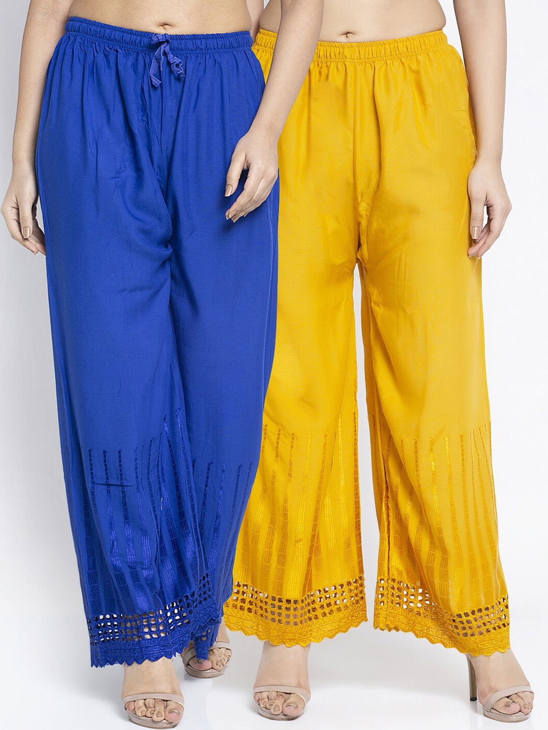 

GRACIT Women Blue & Yellow Set of 2 Hem Design Ethnic Palazzos