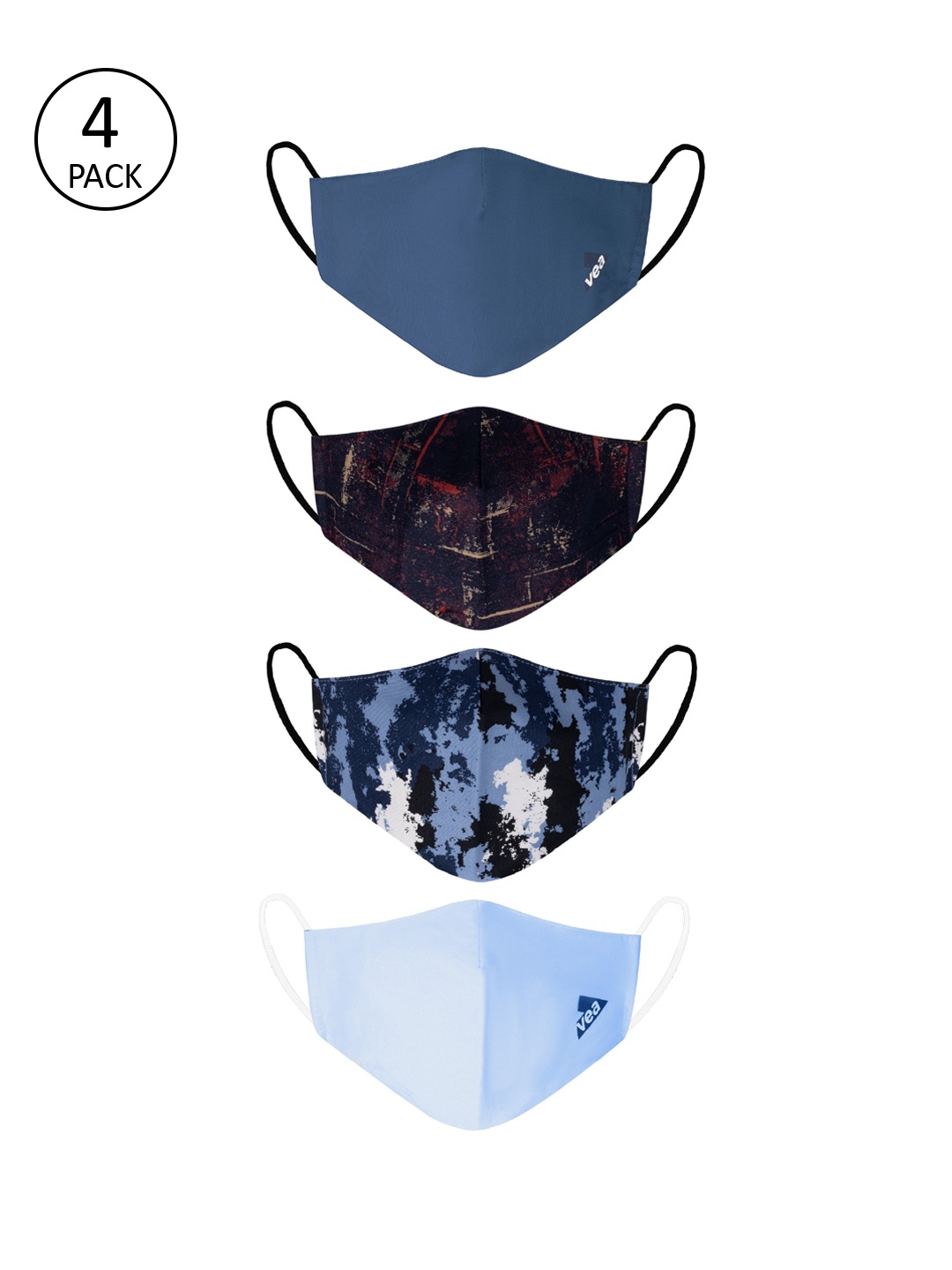 

VEA Unisex Pack Of 4 3-Ply Reusable 5-Layered Protective Outdoor Cotton Masks, Blue