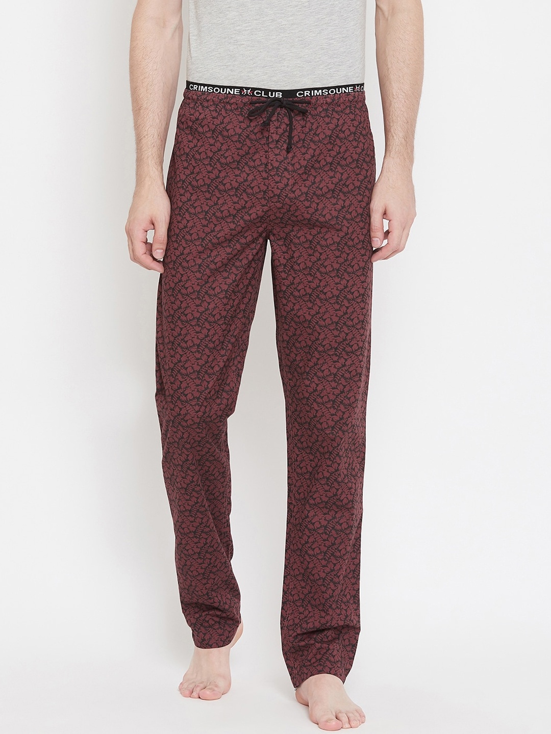 

Crimsoune Club Men Maroon & Black Printed Pure Cotton Lounge Pants