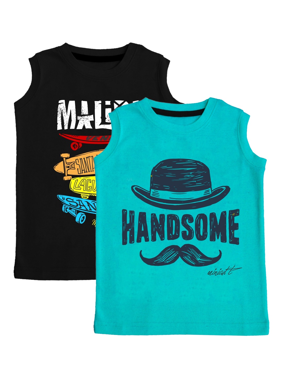 

x2o Kids Pack Of 2 Printed Pure Cotton Innerwear Vests, Turquoise blue