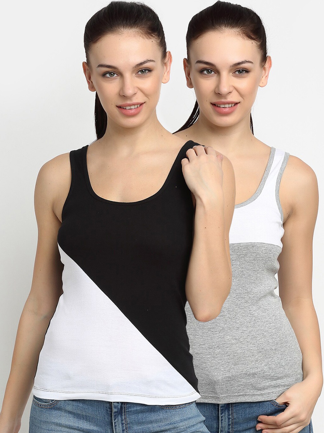

Friskers Pack Of 2 Multicoloured Colourblocked Tank Tops, Multi