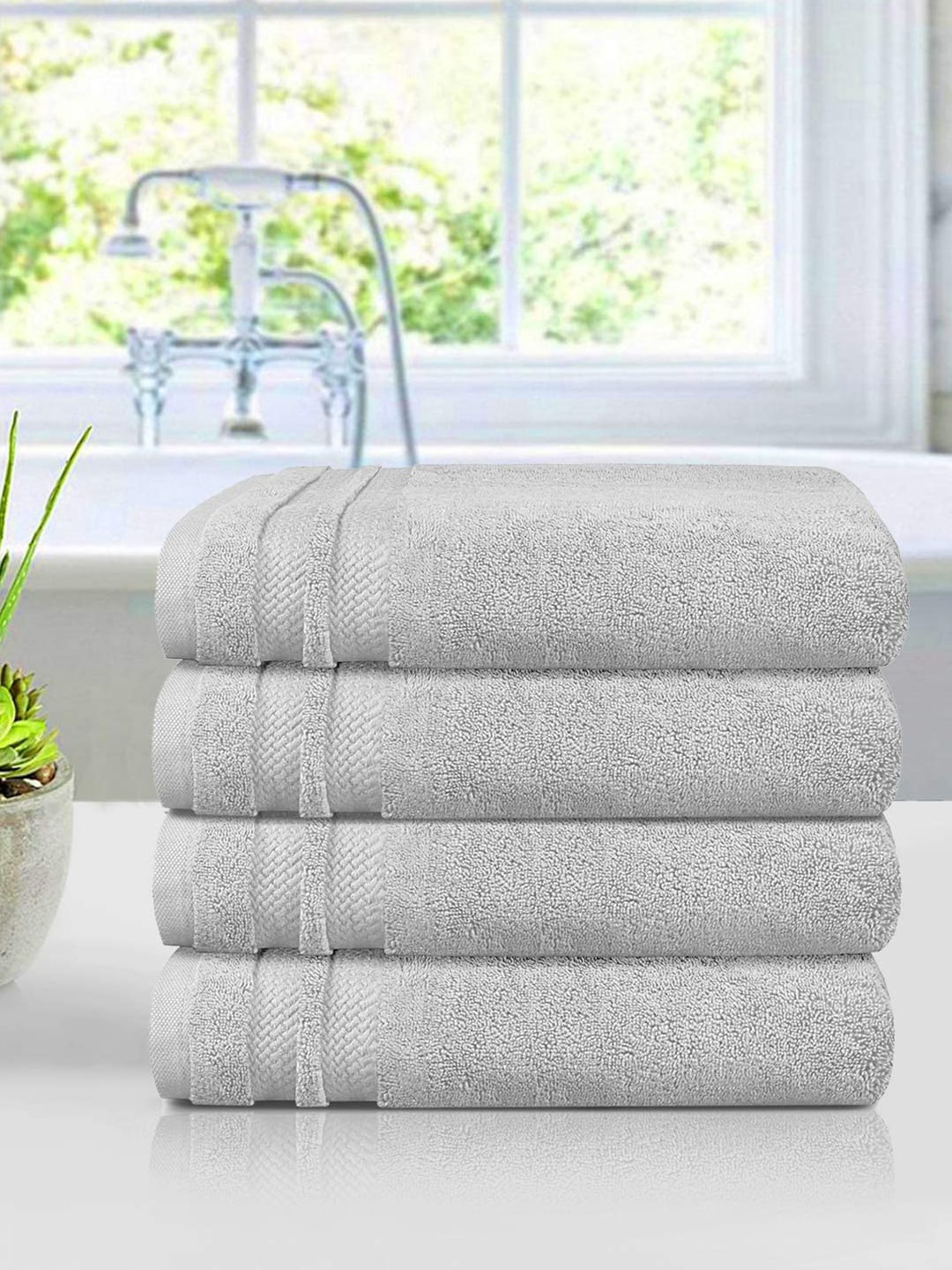 

MYTRIDENT Unisex Set of 4 Grey 625 GSM Cotton Towel
