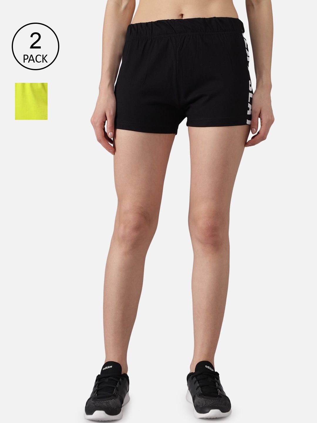 

The Dry State Women Pack of 2 Multicoloured Solid Regular Fit Regular Shorts, Multi