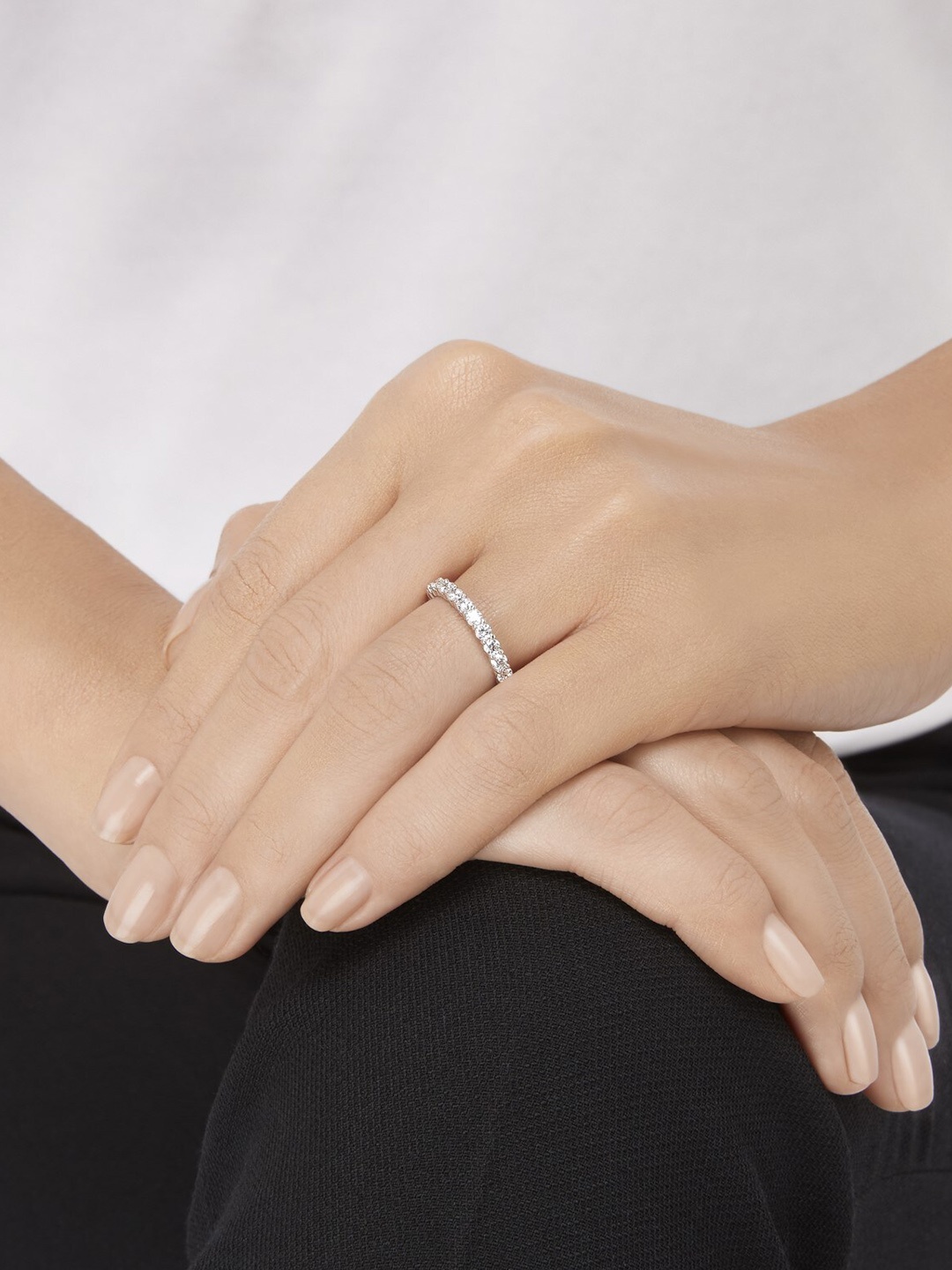 

SWAROVSKI Rhodium-Plated Silver-Toned & White Crystal-Studded Finger Ring