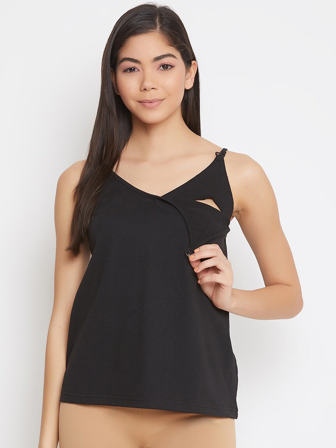 

Clovia Cotton Basic Feeding Maternity Camisole, Black