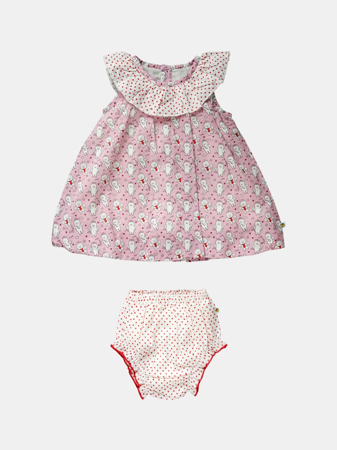 

Pranava Pink & White Organic Cotton A-Line Dress With Blommer