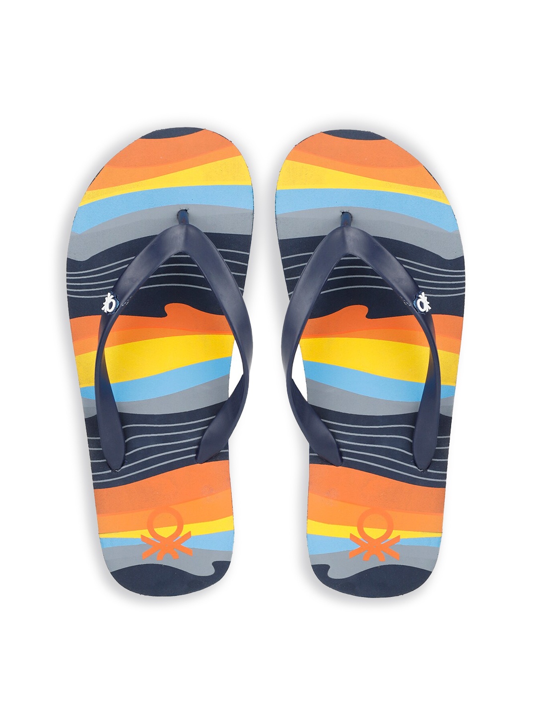 

United Colors of Benetton Men Navy Blue & Orange Printed Thong Flip-Flops