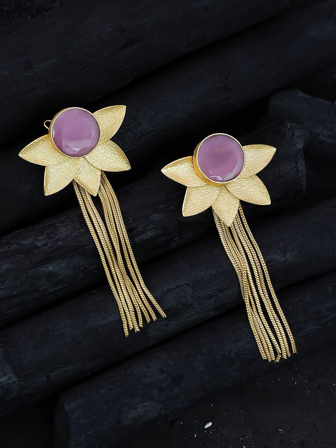 

Silvermerc Designs Gold-Plated Purple Floral Drop Earrings