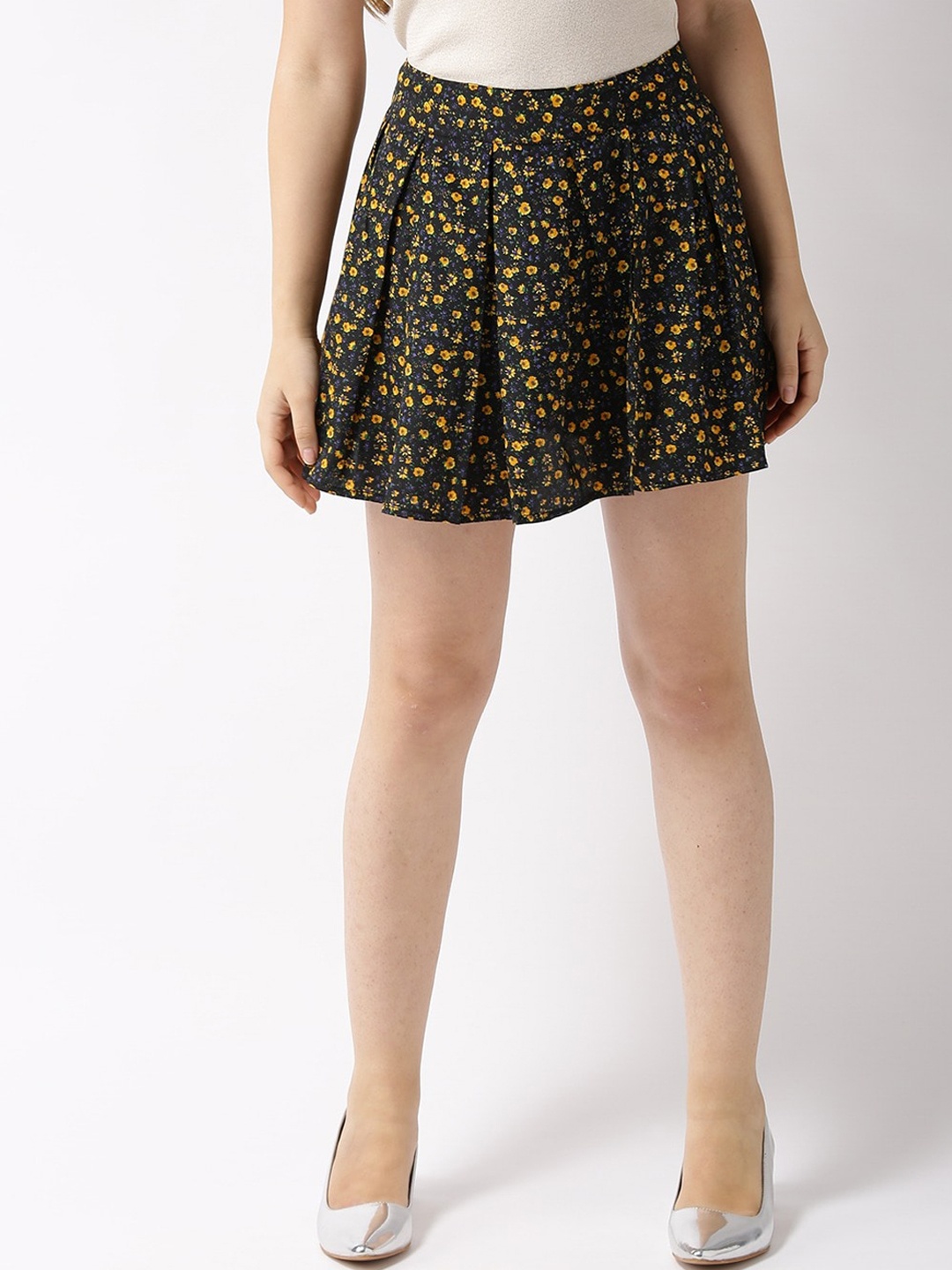 

Sera Women Black & Yellow Printed Flared Mini Skirt