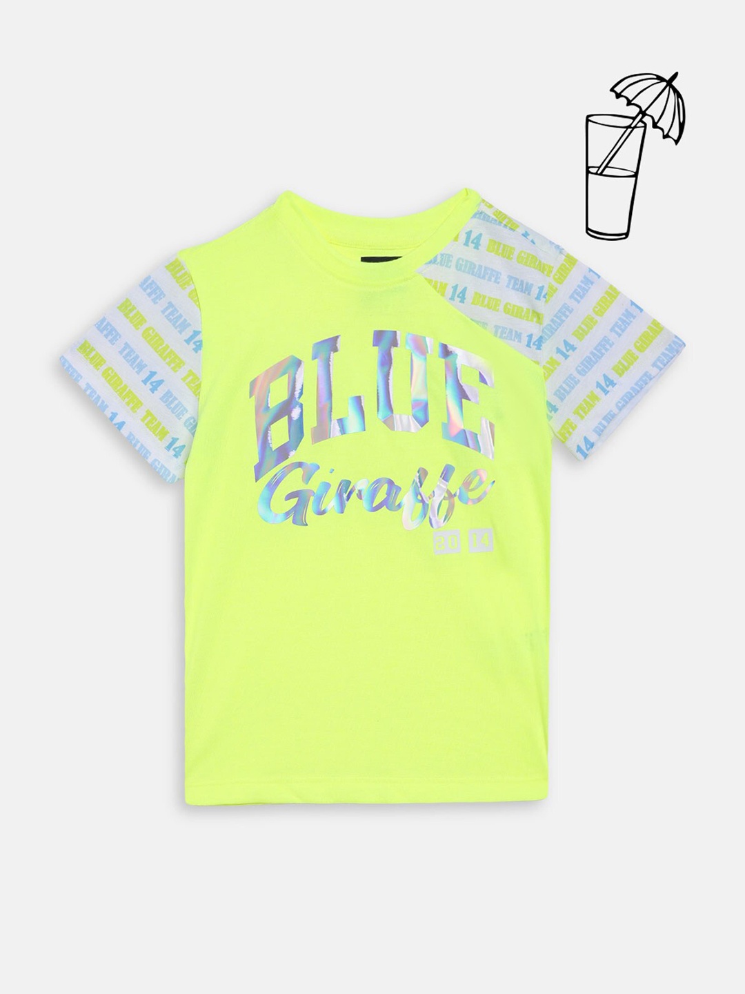 

Blue Giraffe Boys Lime Green Typography Printed Raw Edge T-shirt