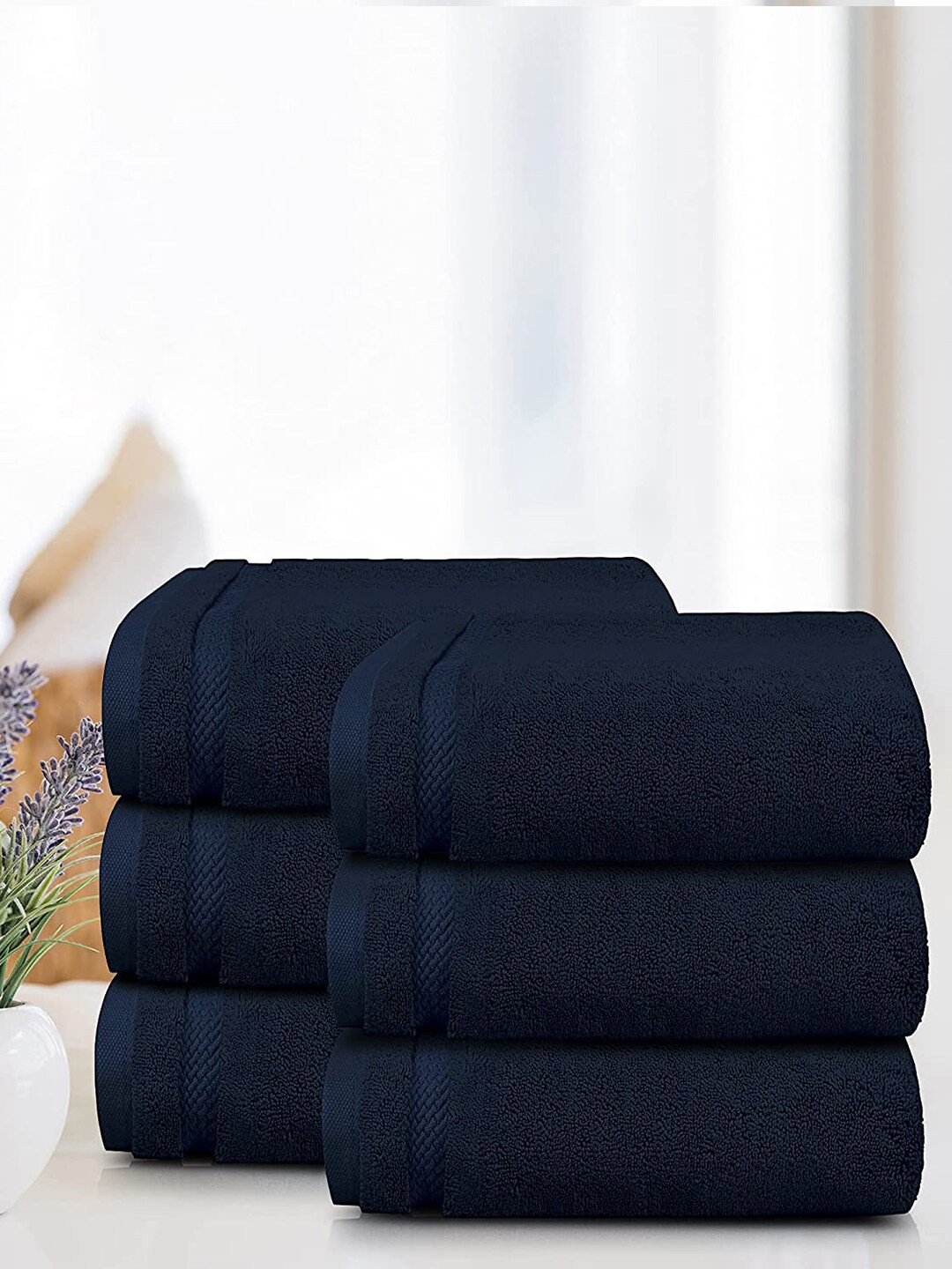 

MYTRIDENT 6 Piece Face Towel Set Navy Blue Luxury Collection 100% Cotton 625 GSM