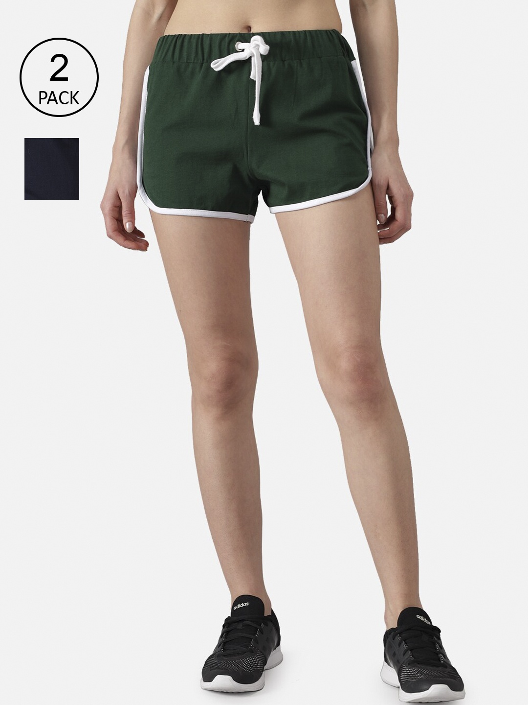 

The Dry State Women Pack Of 2 Green & Black Solid Regular Fit Cotton Sports Shorts
