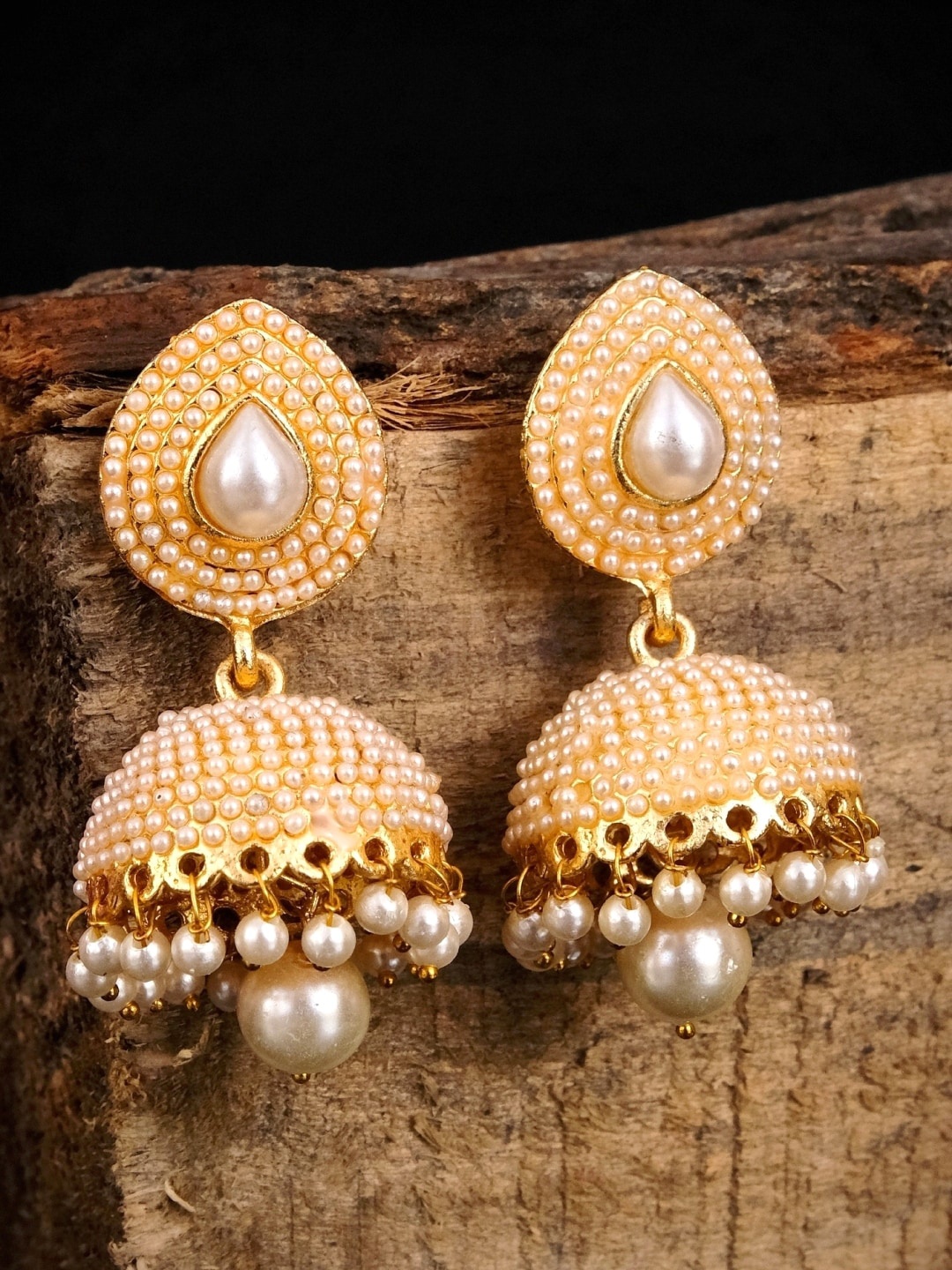 

Crunchy Fashion Gold-Plated Dome Shaped Jhumkas Earrings