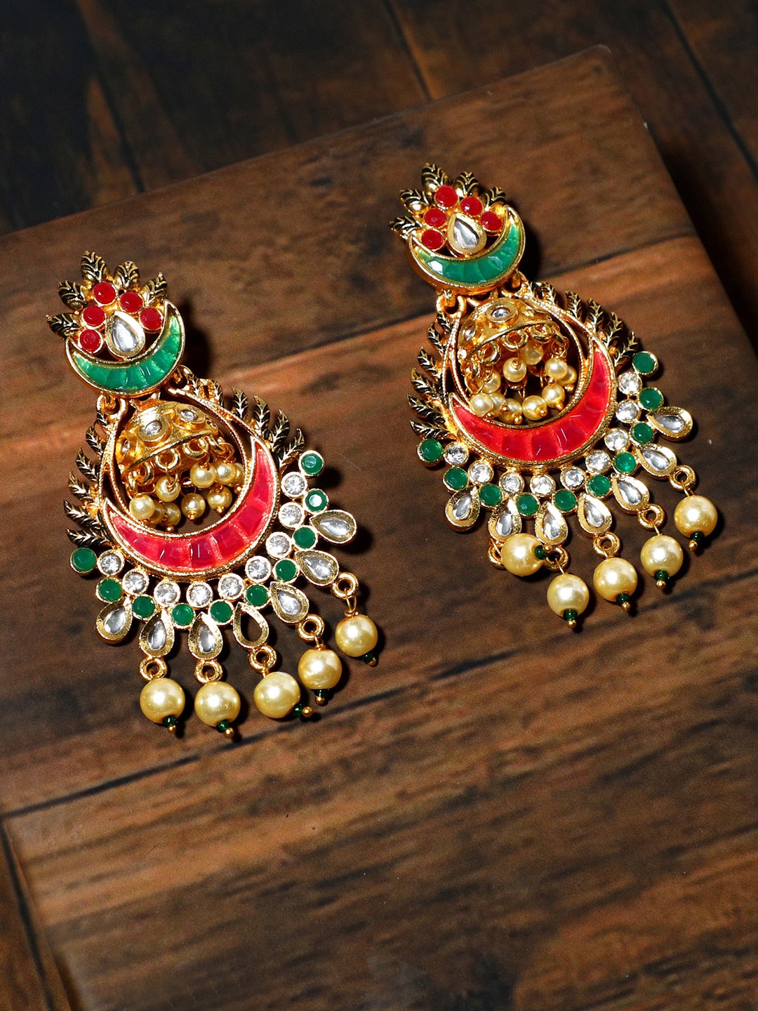 

KARATCART Gold-Plated & Green Contemporary Chandbalis Earrings