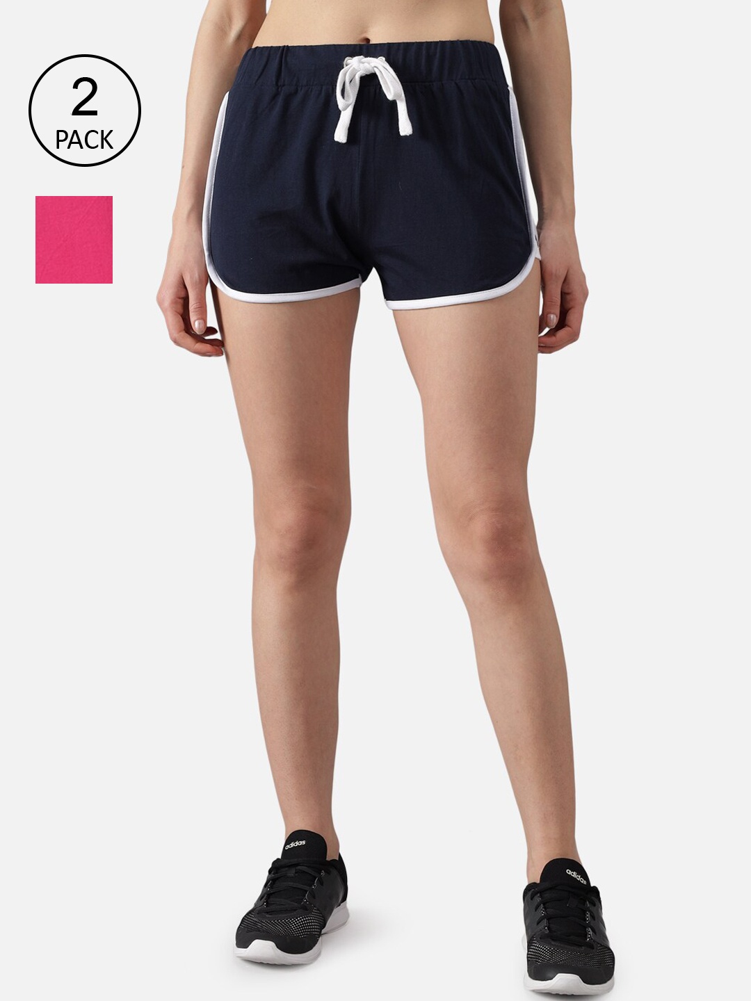 

The Dry State Women Pack Of 2 Pink & Blue Solid Regular Fit Sports Shorts