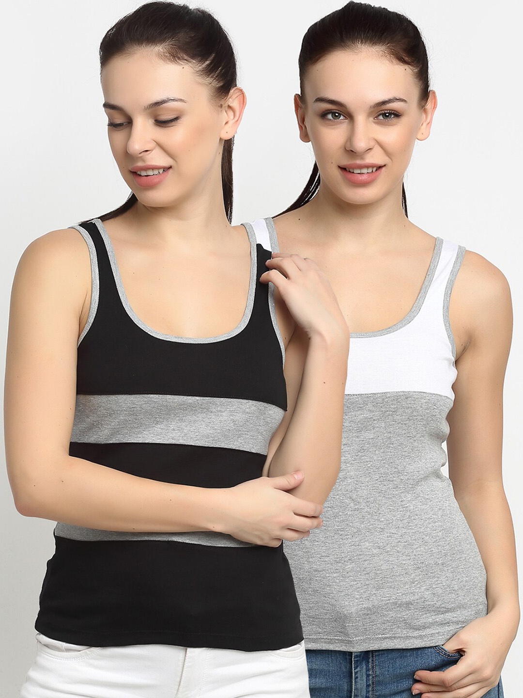 

Friskers Pack Of 2 Multicoloured Colourblocked Tank Tops, Multi
