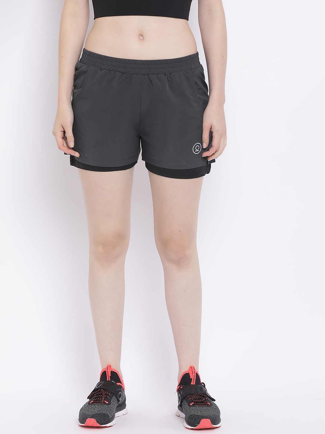 

CHKOKKO Women Grey Solid Regular Fit Sports Shorts