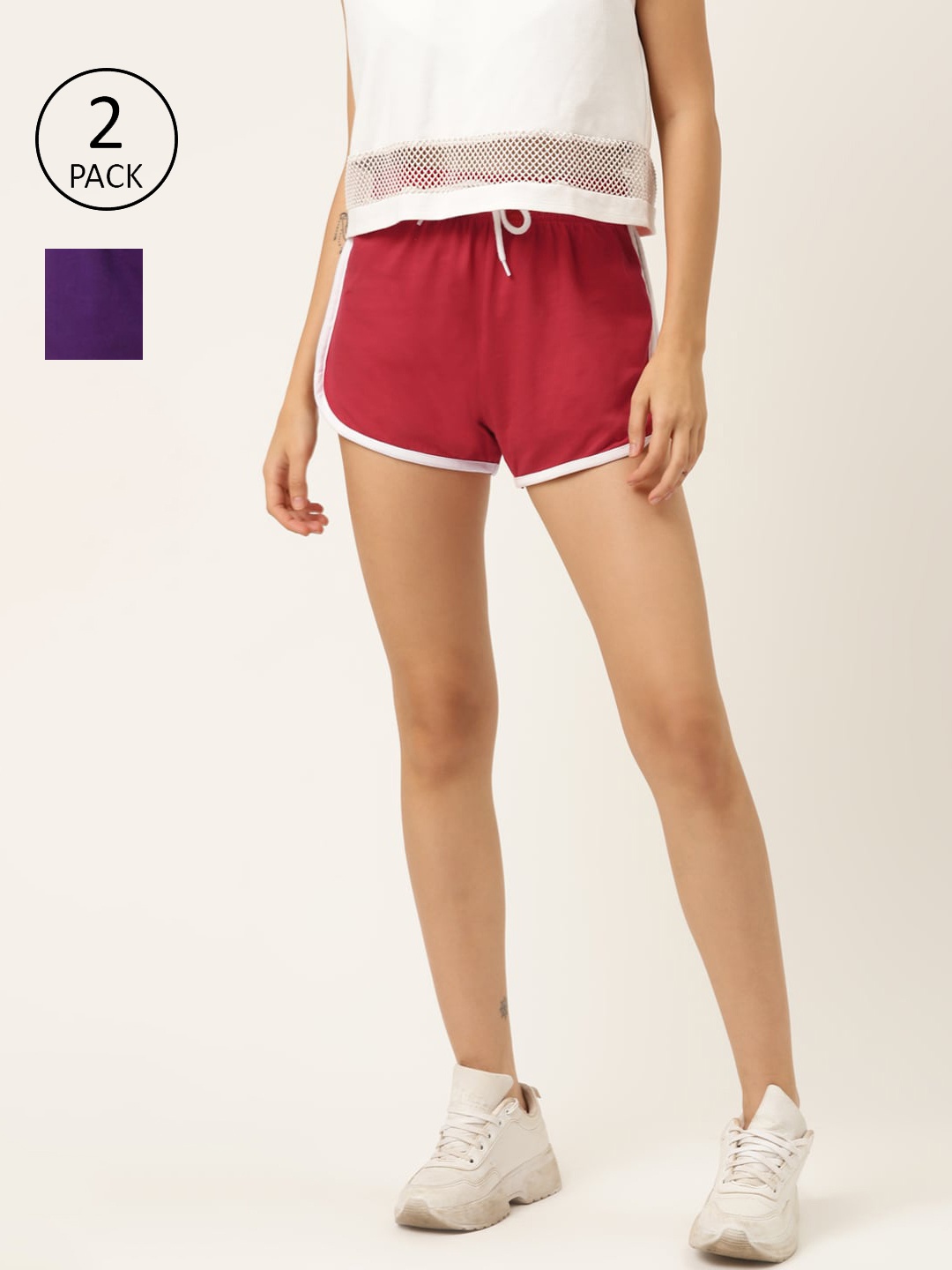 

The Dry State Women Pack of 2 Multicoloured Solid Regular Fit Regular Shorts, Multi