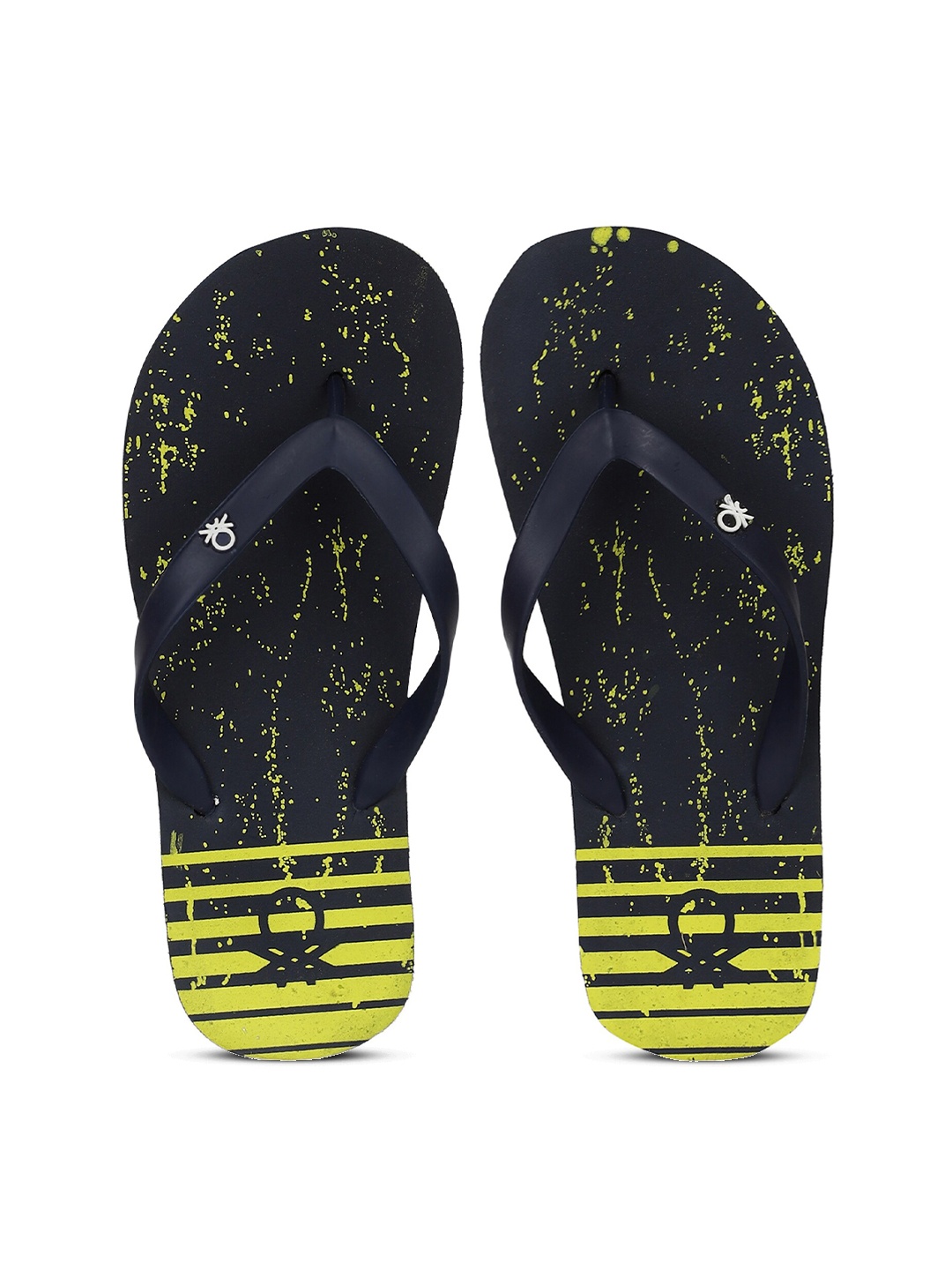 

United Colors of Benetton Men Navy Blue & Lime Green Printed Thong Flip-Flops
