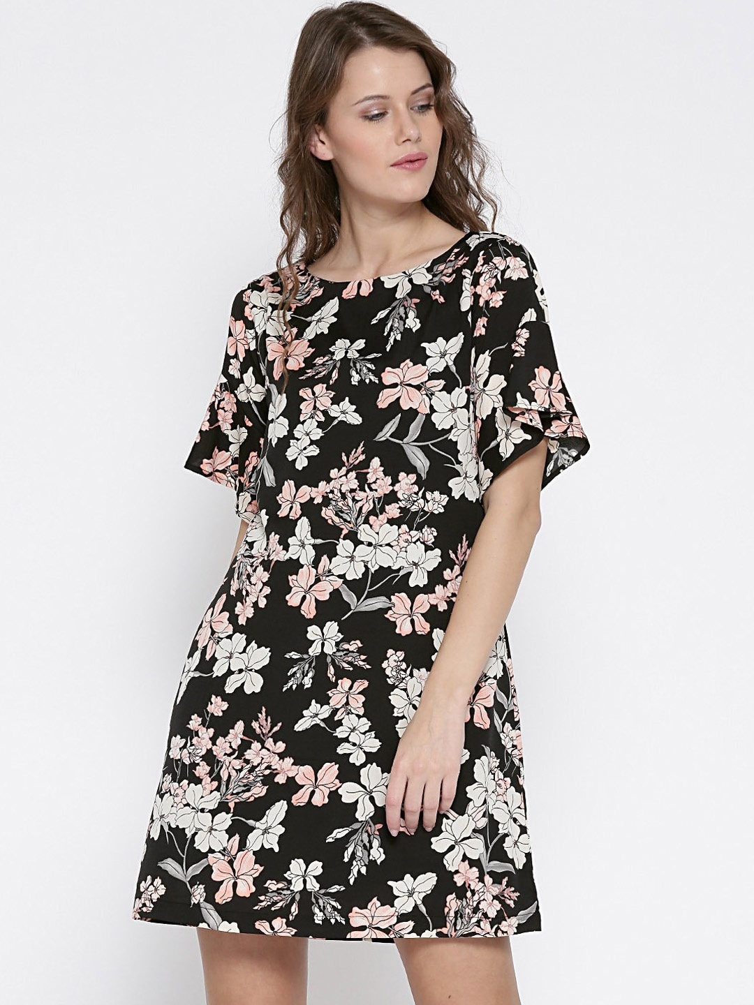 

Sera Black Floral Crepe Dress