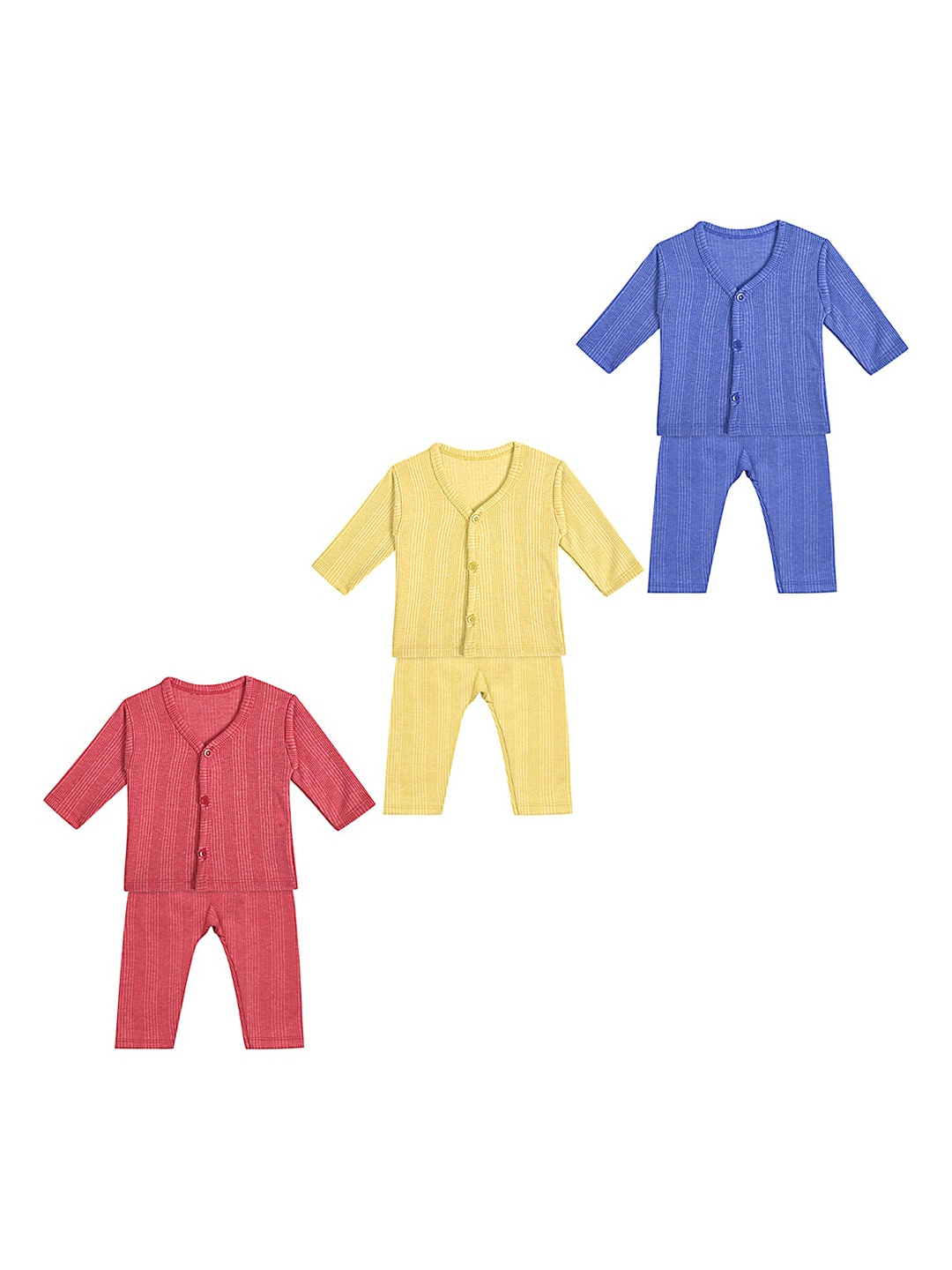 

Superminis Infant Kids Pack Of 3 Striped Pure Cotton Thermal Set, Blue