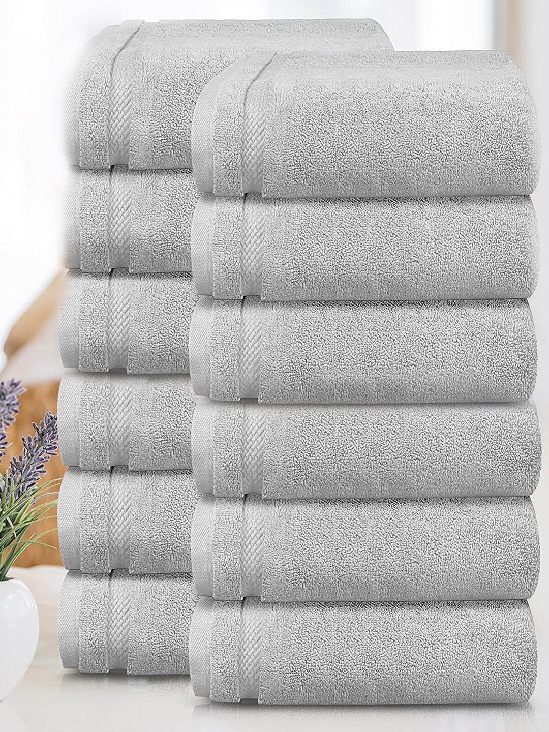 

MYTRIDENT Unisex Set of 12 Grey 625 GSM Cotton Face Towel