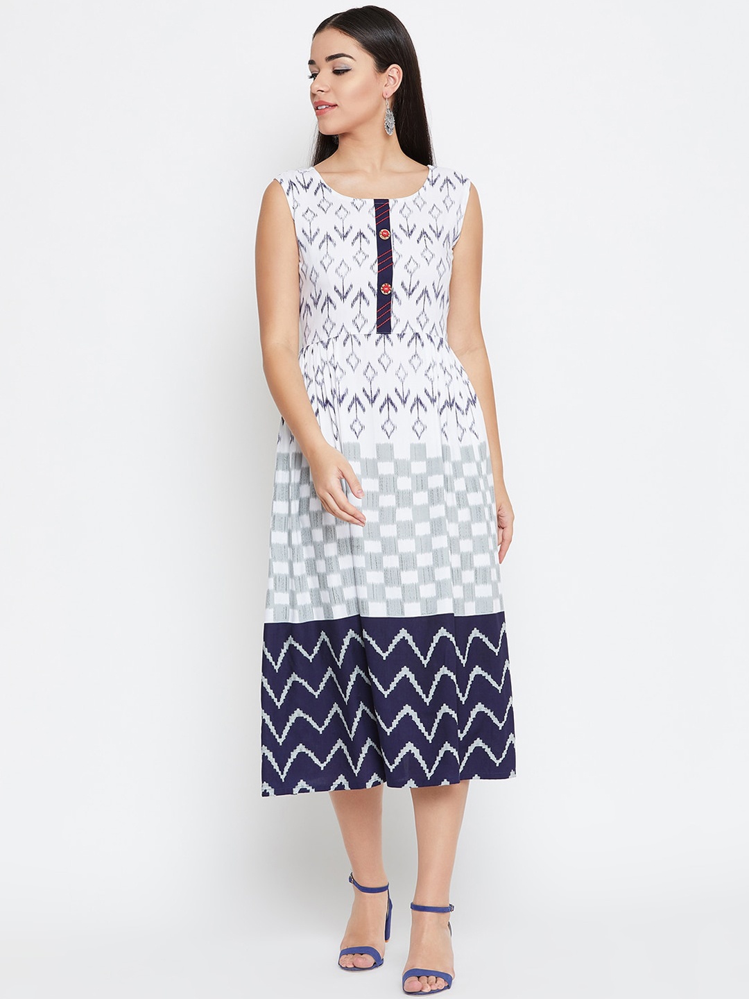 

WineRed White A-Line Midi Dress