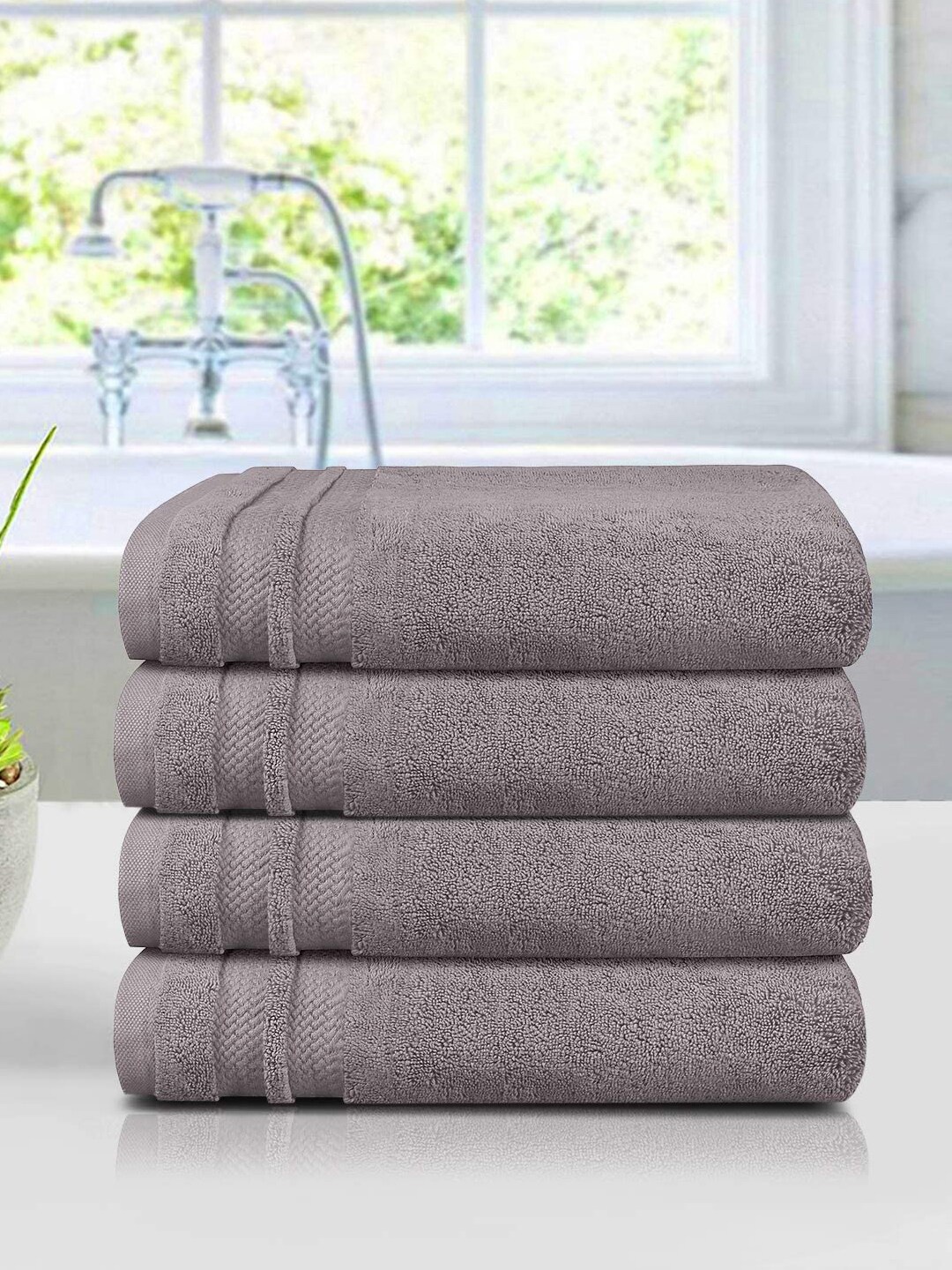 

MYTRIDENT Grey Set Of 4 625 GSM Solid Hand Towels