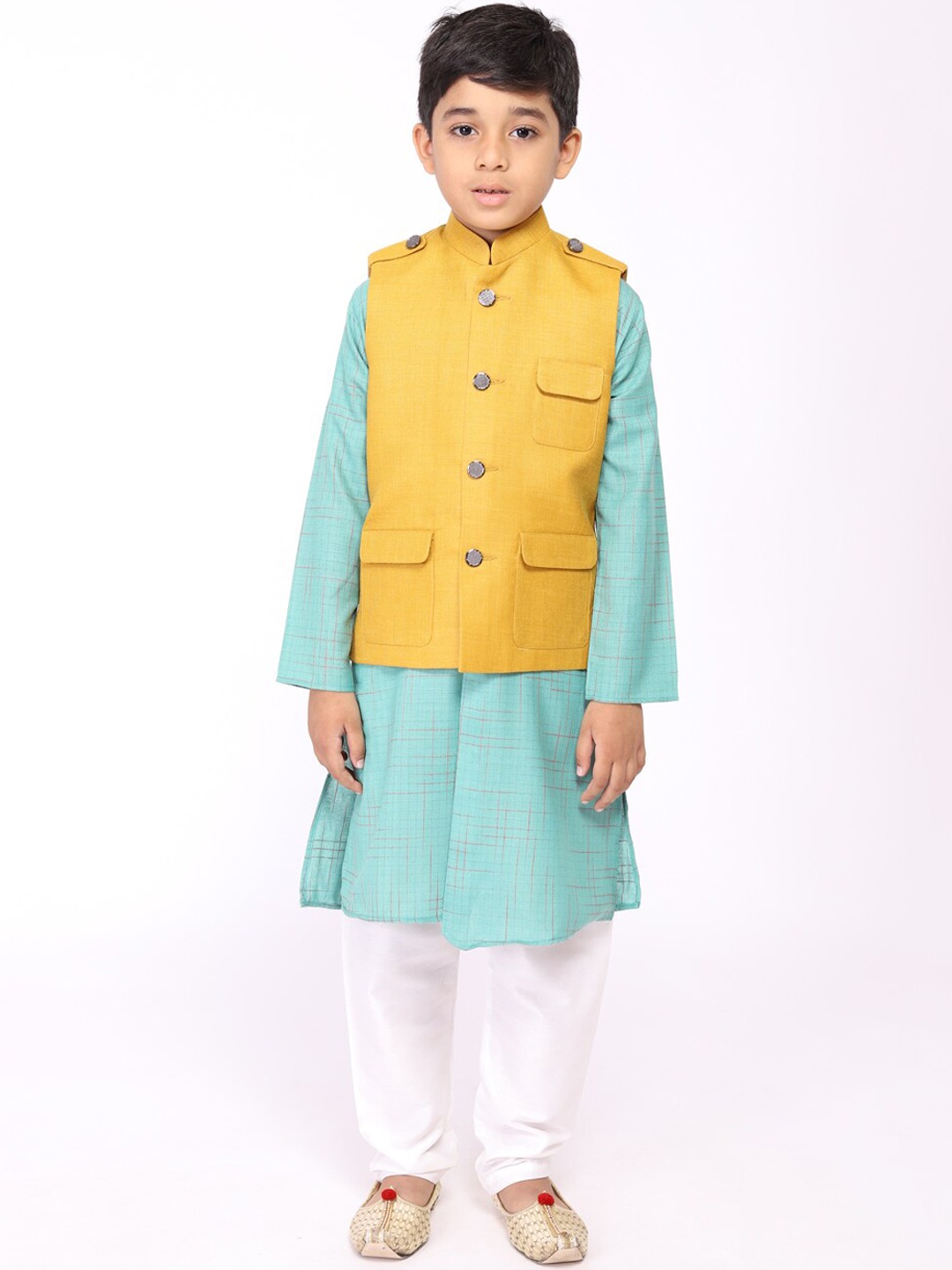 

TABARD Boys Green Empire Straight Pure Cotton Kurta with Trousers