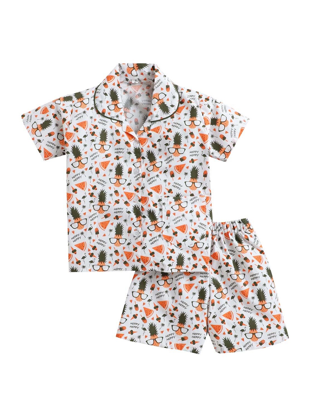 

The Magic Wand Girls White & Peach-Coloured Printed Night Suit