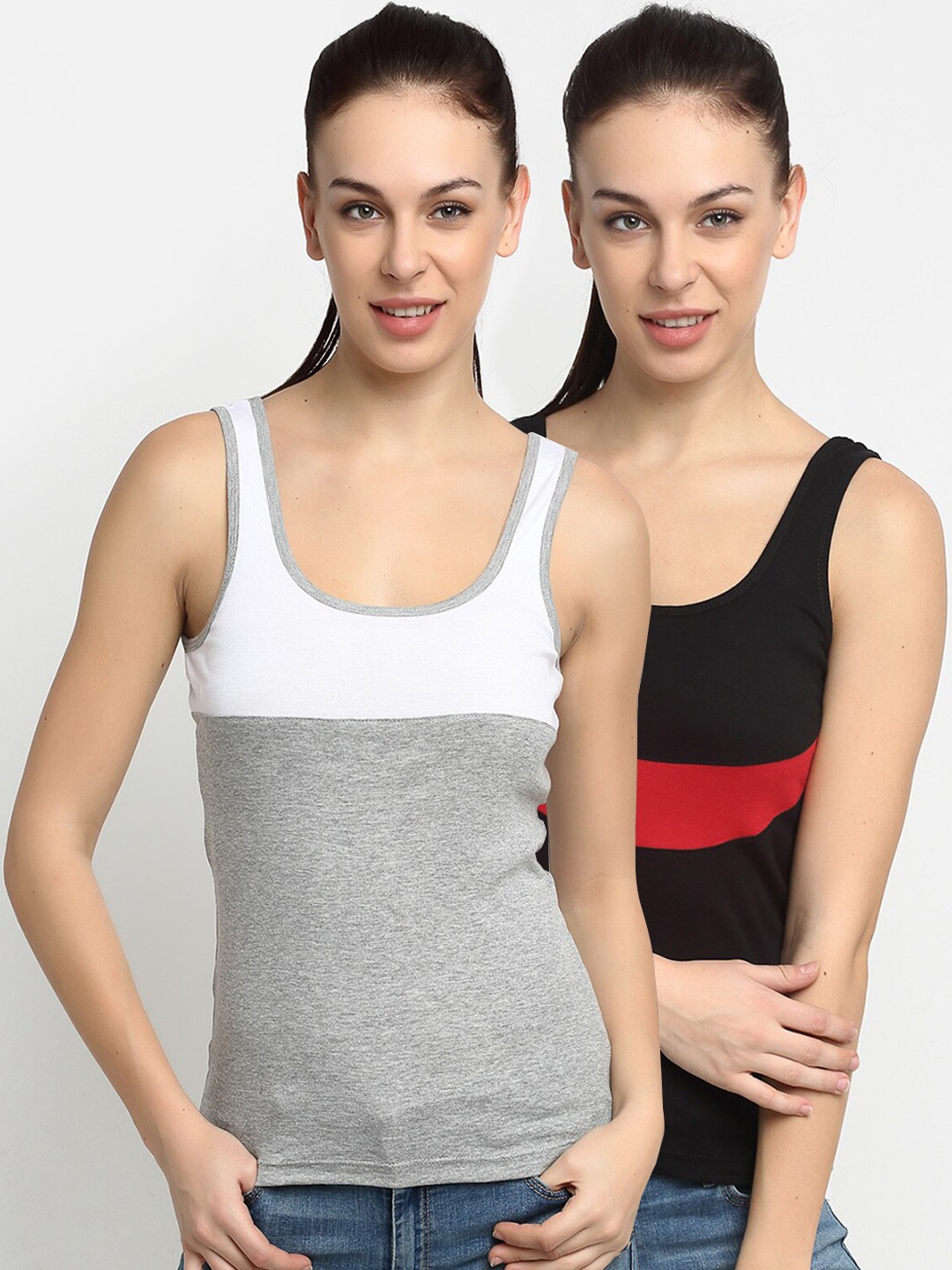 

Friskers Pack Of 2 Multicoloured Colourblocked Tank Tops, Multi